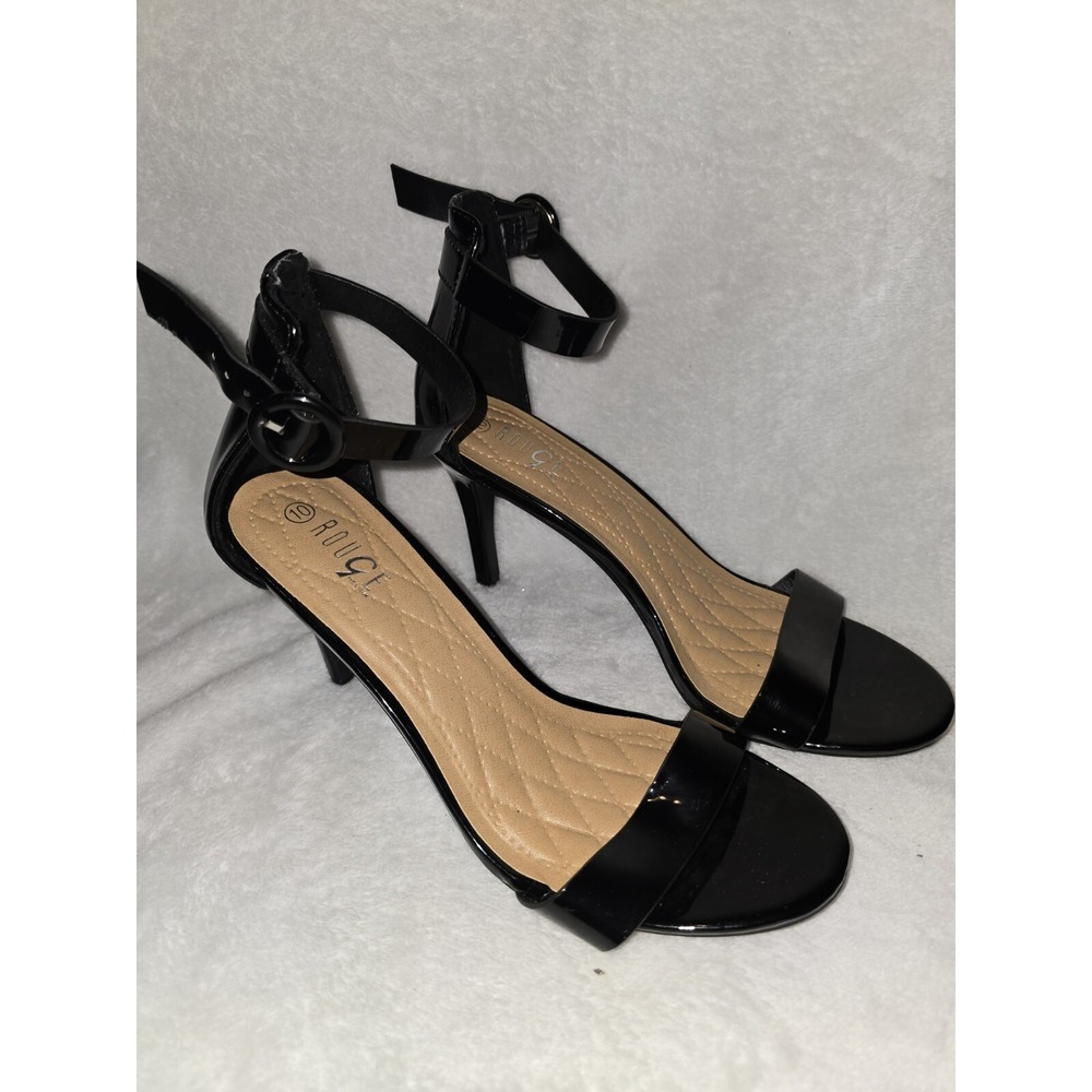 Rouge Black Faux Leather Heels with Buckle Size 10